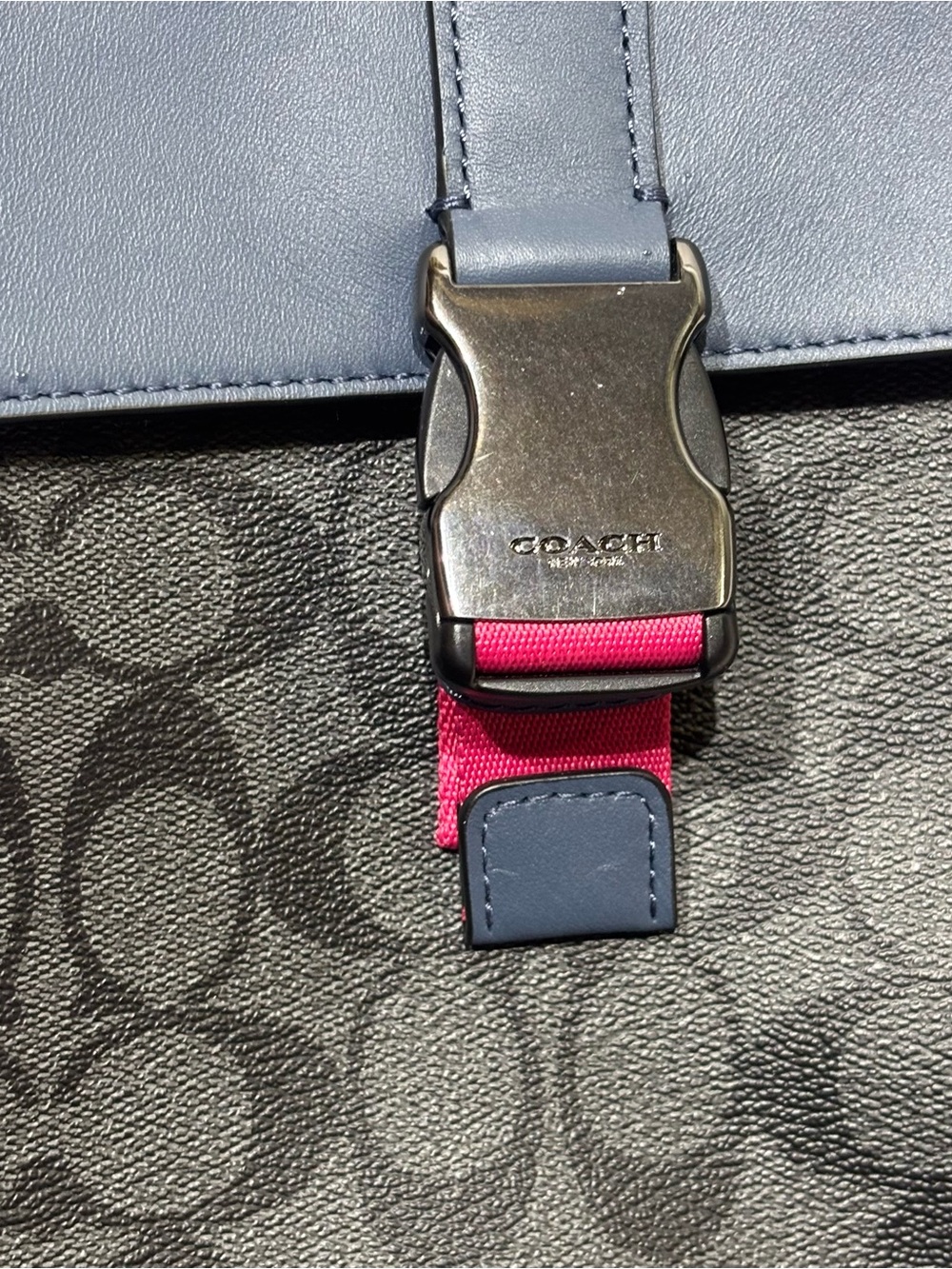 Coach Track Pack In Colorblock Signature Canvas C8126 Charcoal Denim Blue Pink - Picture 8 of 16